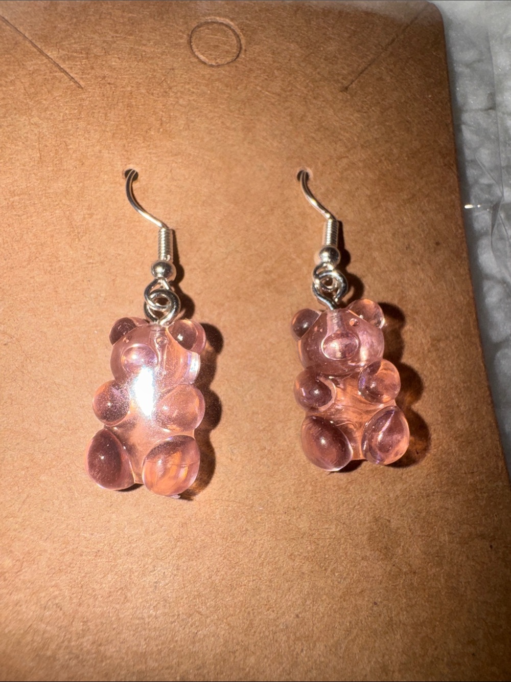 Pink Gummy Bear Drop Earrings with Silver Hooks - Women Jewelry